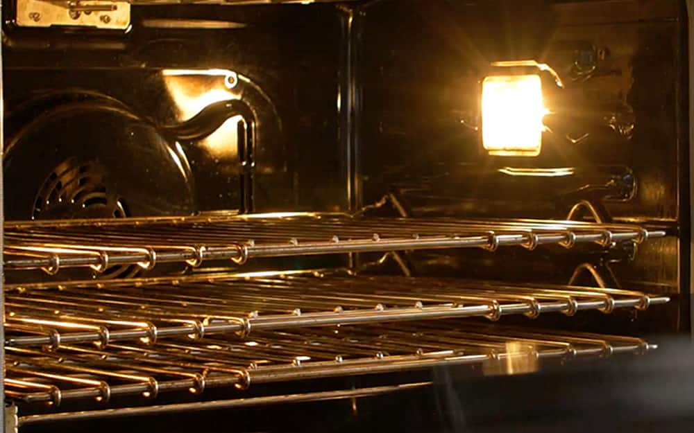 Clean oven racks positioned in the oven. Clean oven racks positioned in the oven.