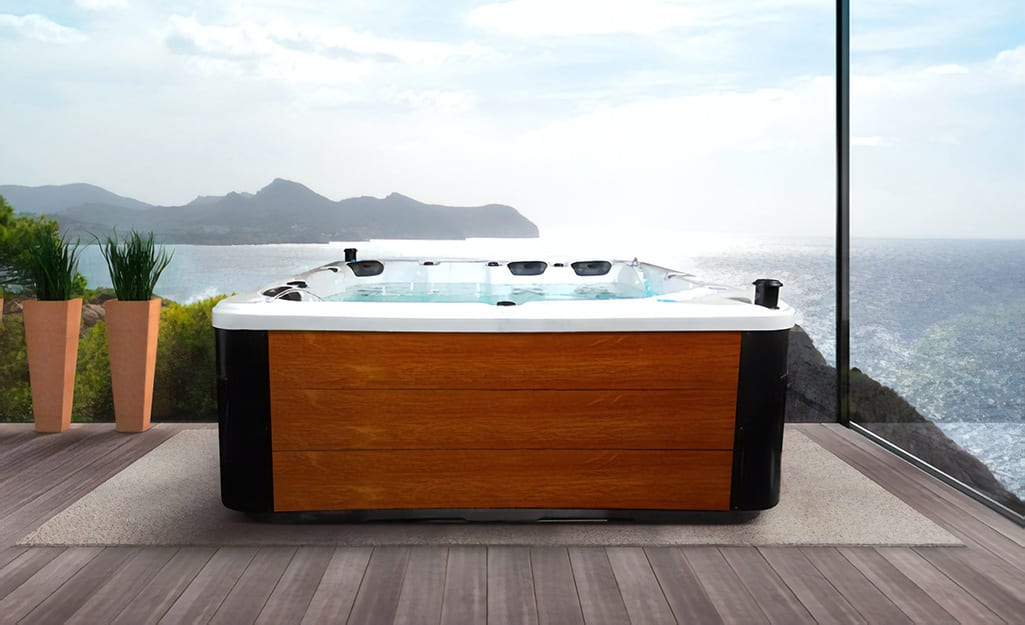 A hot tub built for several people to relax in. A hot tub built for several people to relax in.