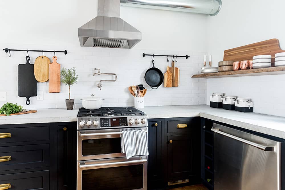 An updated kitchen with GE Cafe series appliances. An updated kitchen with GE Cafe series appliances.