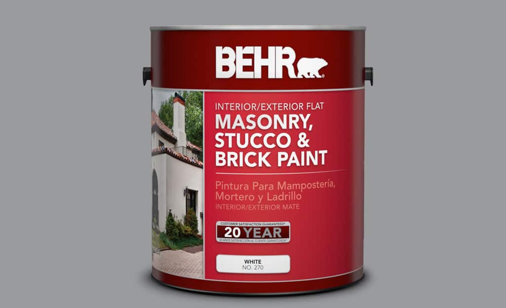 A container of masonry paint. A container of masonry paint.