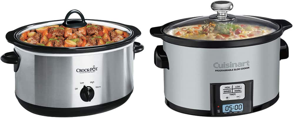 Two different types of slow cookers on a white background. Two different types of slow cookers on a white background.