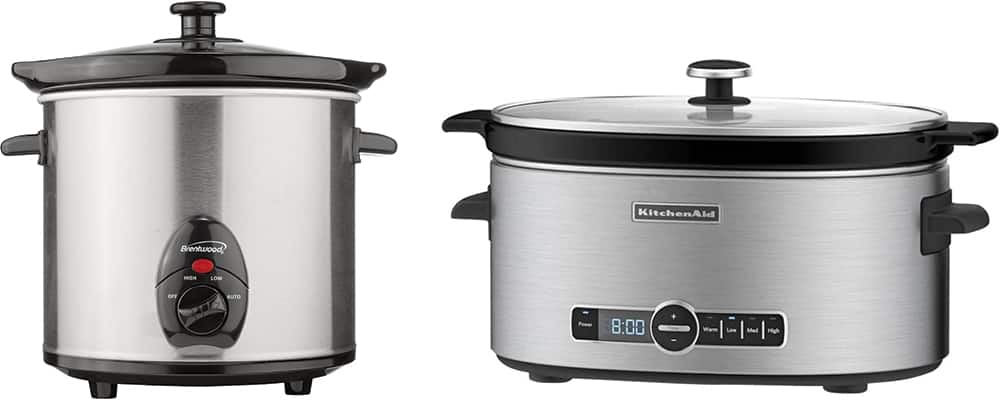 Two styles of slow cooker on a white background. Two styles of slow cooker on a white background.