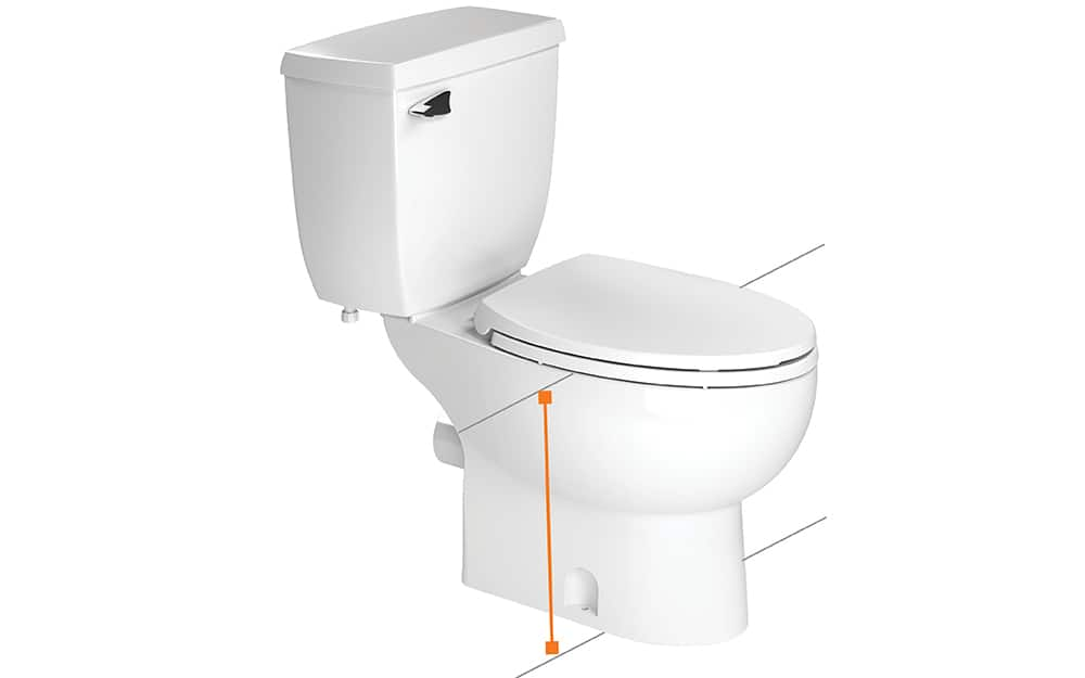 Toilet height is measured from the floor to the rim of the bowl.