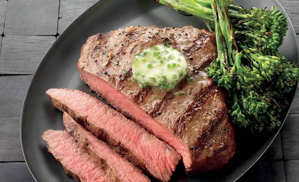 Flat Iron Steaks With Herb Butter and Grilled Broccolini Recipe Flat Iron Steaks With Herb Butter and Grilled Broccolini Recipe