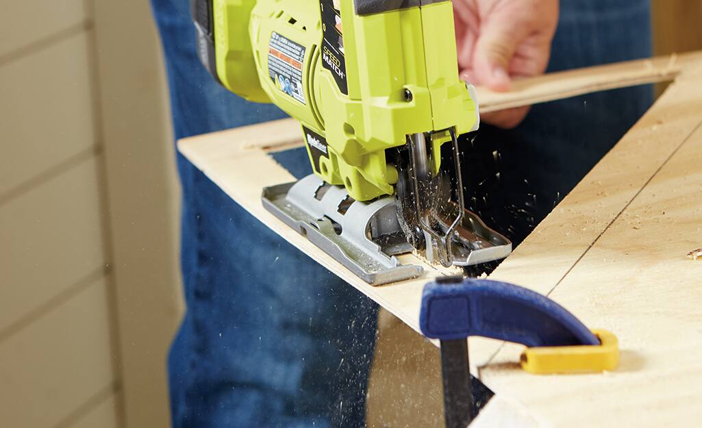 A circular saw is used to cut the triangle shape. A circular saw is used to cut the triangle shape.