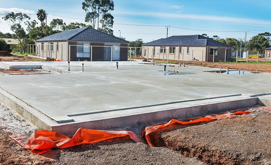 A concrete slab foundation. A concrete slab foundation.