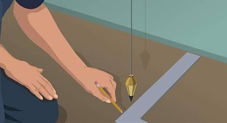 Illustration of a man using a plumb bob to measure and mark the floor. Illustration of a man using a plumb bob to measure and mark the floor.