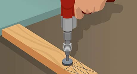 Illustration of someone drilling into wooden sole plate beams. Illustration of someone drilling into wooden sole plate beams.