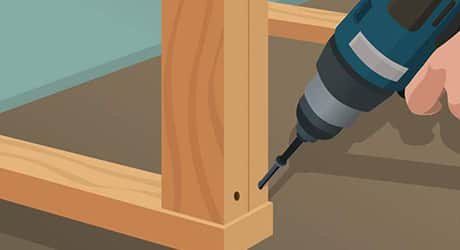 Illustration of someone drilling end shelves into sole plates. Illustration of someone drilling end shelves into sole plates.