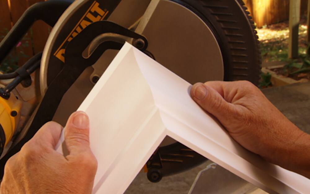 The two pieces of moulding should come to a point when joined. The two pieces of moulding should come to a point when joined.