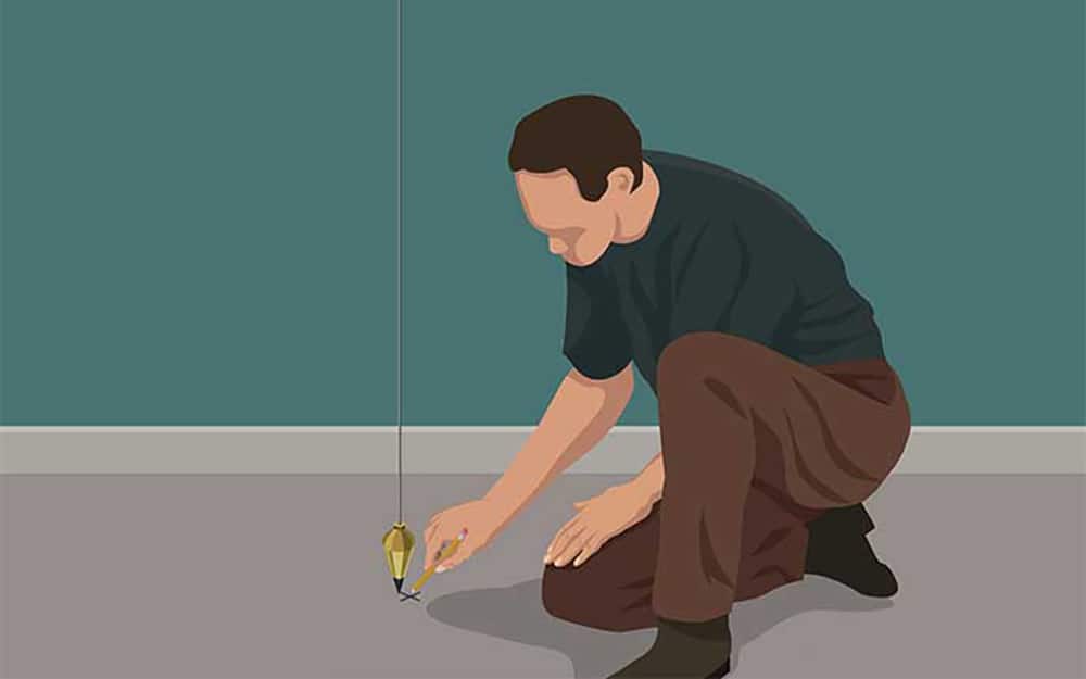 illustration of a man making a mark where the sole plate of a door frame will be installed illustration of a man making a mark where the sole plate of a door frame will be installed