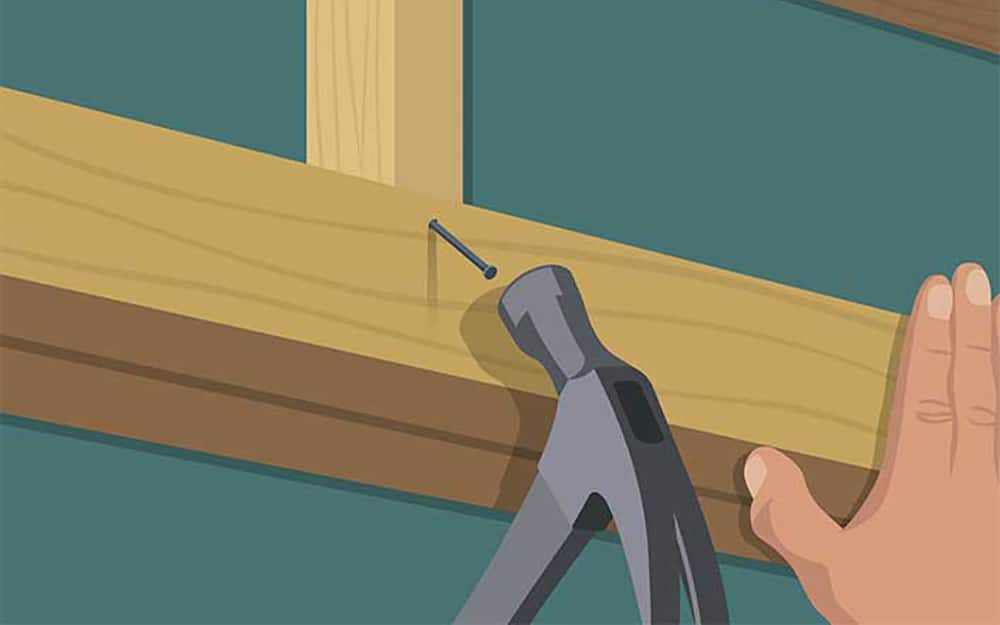 illustration of a person hammering a nail into the header of a door frame illustration of a person hammering a nail into the header of a door frame