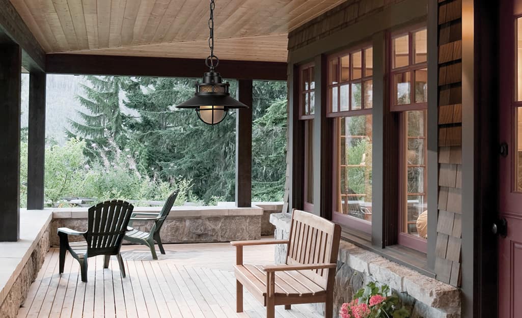 Pendant light hanging on a porch. Pendant light hanging on a porch.
