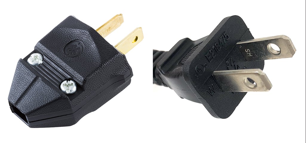 A polarized plug on the left and a non-polarized plug on the right. A polarized plug on the left and a non-polarized plug on the right.