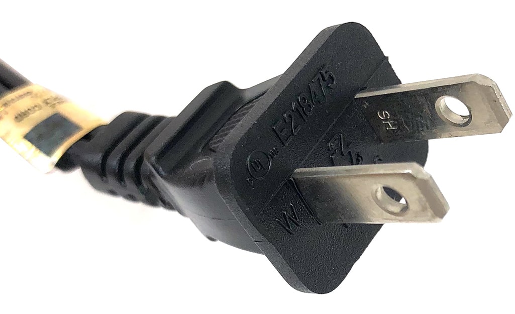 Numbers printed on the power plug show the wiring's amperage and voltage rating. Numbers printed on the power plug show the wiring's amperage and voltage rating.
