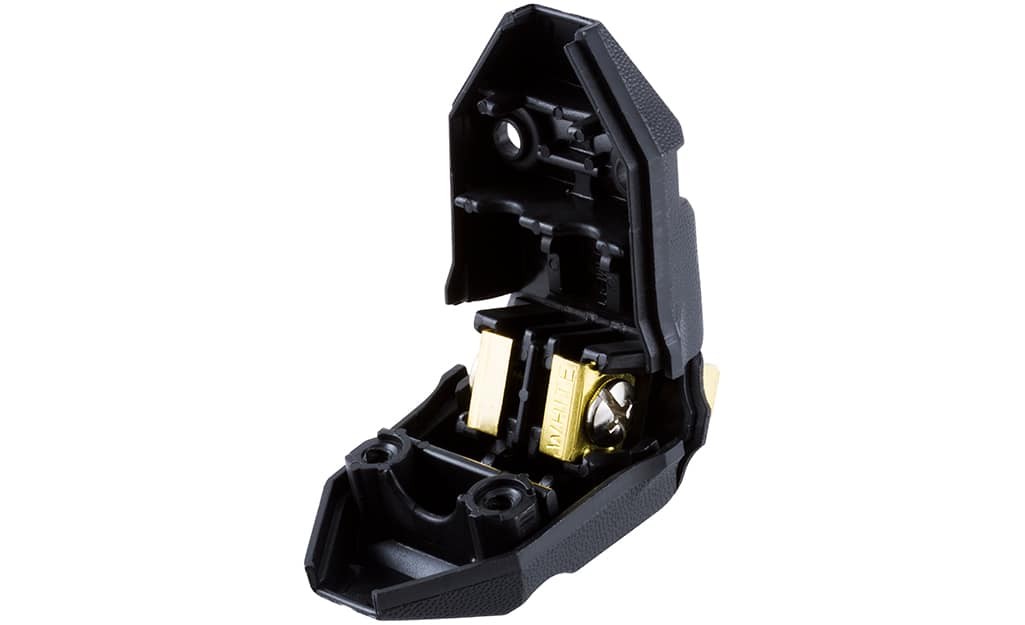 A open black plug jacket or plug cover is ready for wiring. A open black plug jacket or plug cover is ready for wiring.