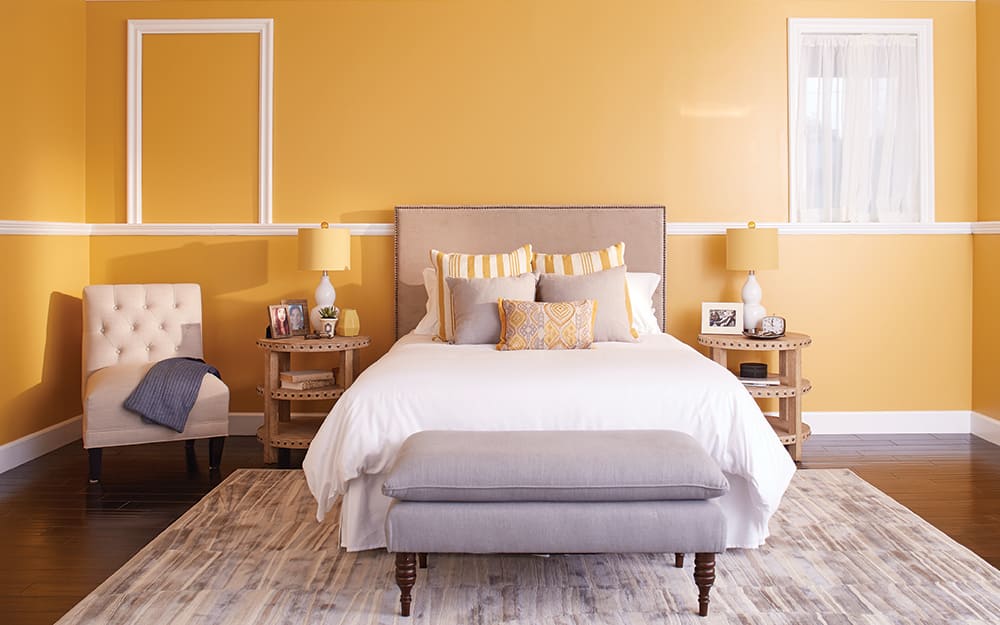 Master bedroom with a painted ceiling. Master bedroom with a painted ceiling.