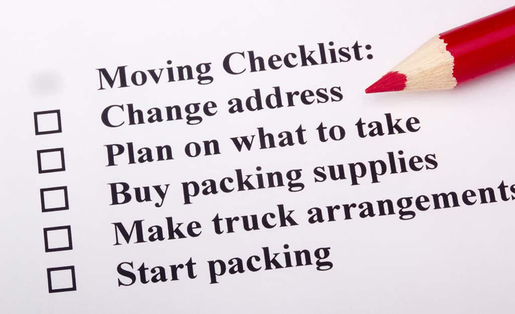 A moving checklist shows tasks to complete. A moving checklist shows tasks to complete.