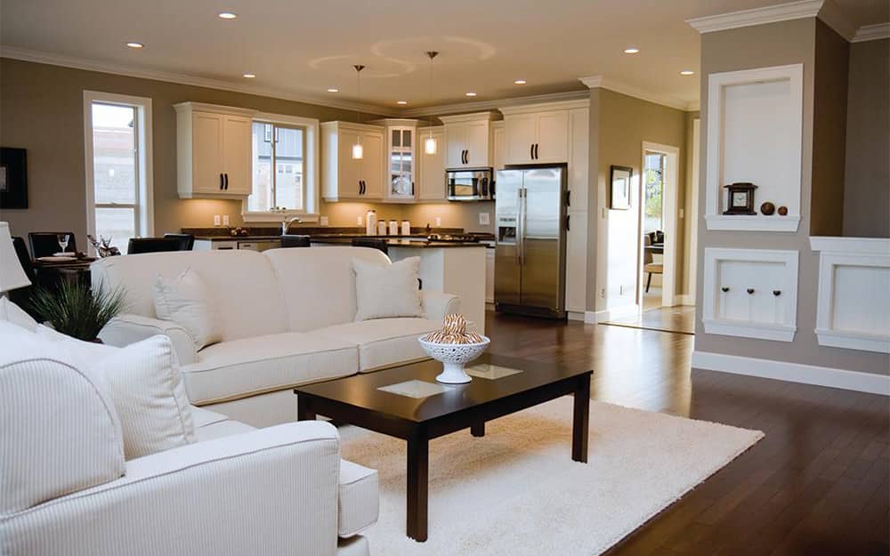 The inside of a home with recessed lights. The inside of a home with recessed lights.