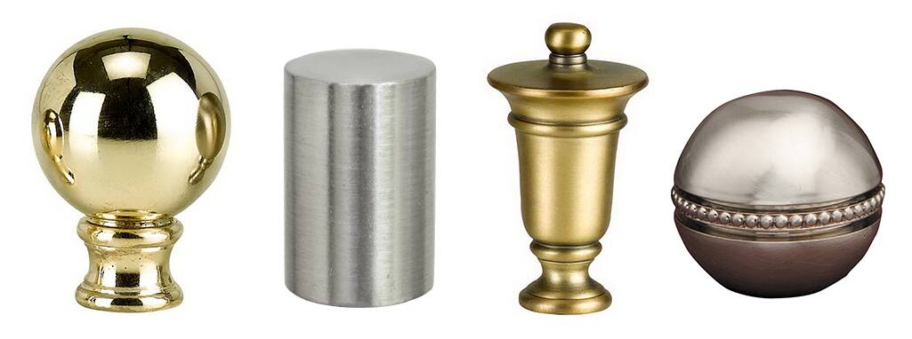 Different types of lamp shade finials on a white background. Different types of lamp shade finials on a white background.