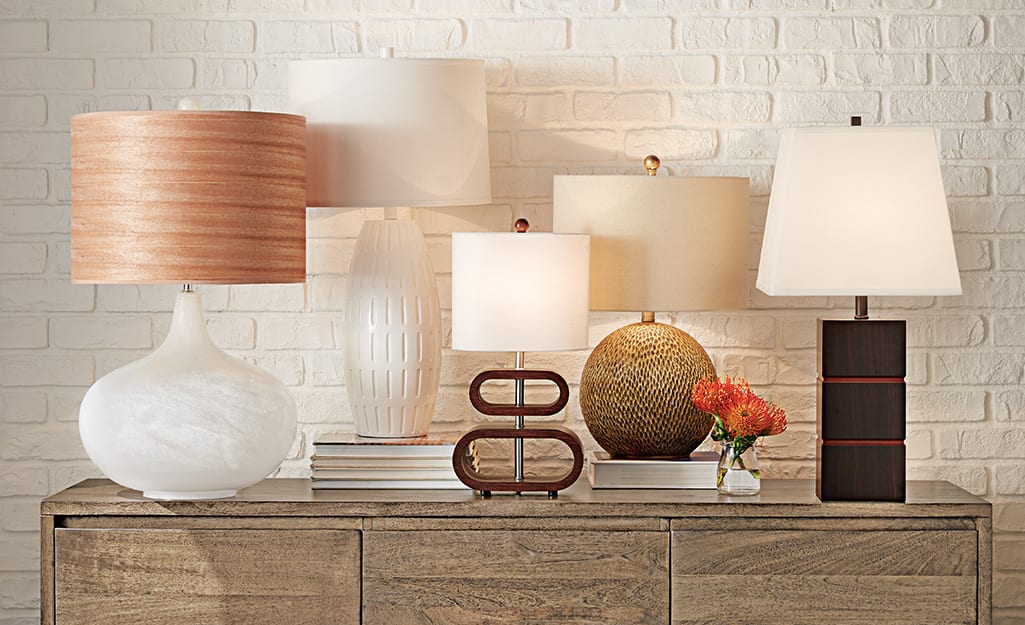 A variety of lamp shade and lamp shapes. A variety of lamp shade and lamp shapes.