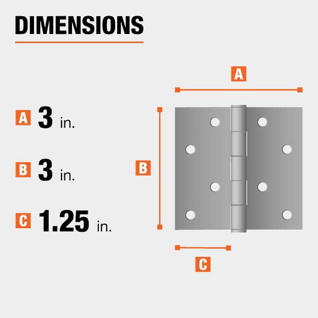 3 inch height x 3 inch width x 1.25 inch leaf width hinge dimensions