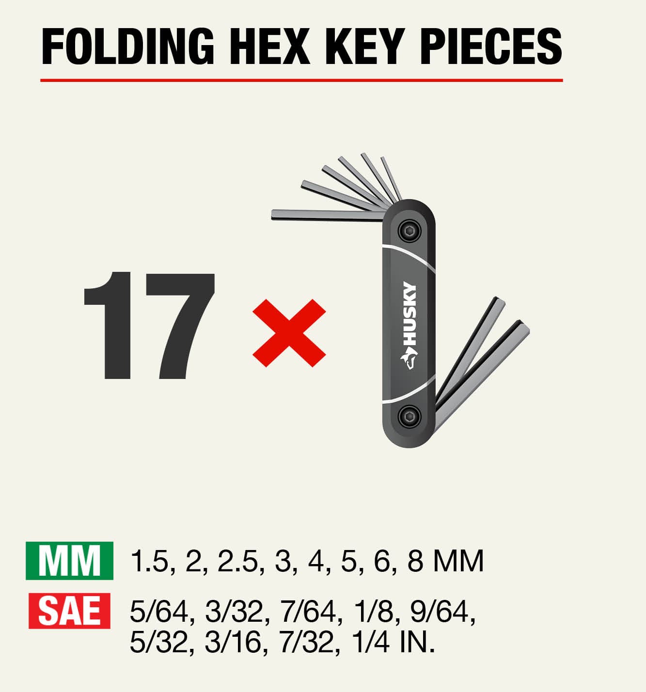 Husky SAE/MM Folding BallEnd Hex Key Set (17Piece) HBEFHKSM17PC The