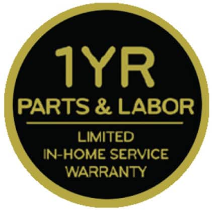 Icon saying 1 year parts and labor limited in-home service warranty