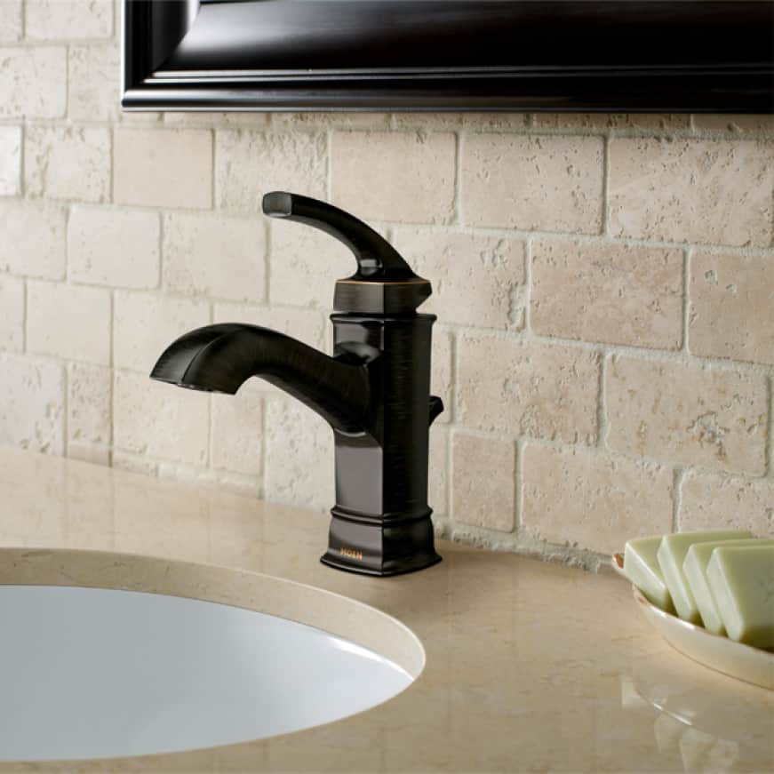 MOEN Hensley Single Handle Single Hole Bathroom Faucet in Mediterranean