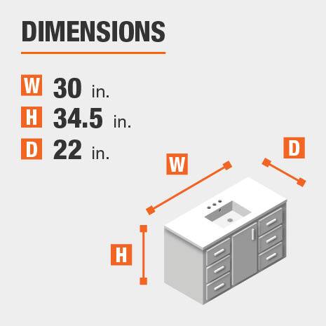 The dimensions of this bathroom vanity are 30.00 in. W x 34.50 in. H x 22.00 in. D