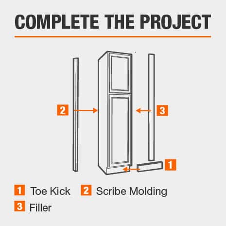 Kitchen cabinet is compatible with a toe kick, scribe, & filler