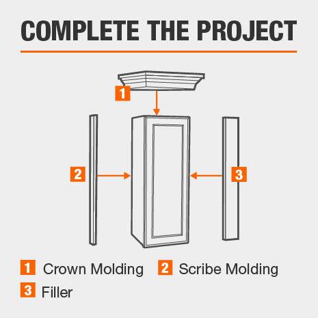 Cabinet is compatible with a crown, scribe, & filler