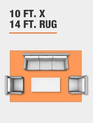 10 foot by 14 foot rug with living room furniture