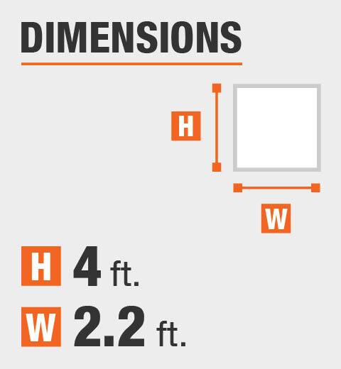 The dimensions are 4 ft. Height and 2.2 ft. width