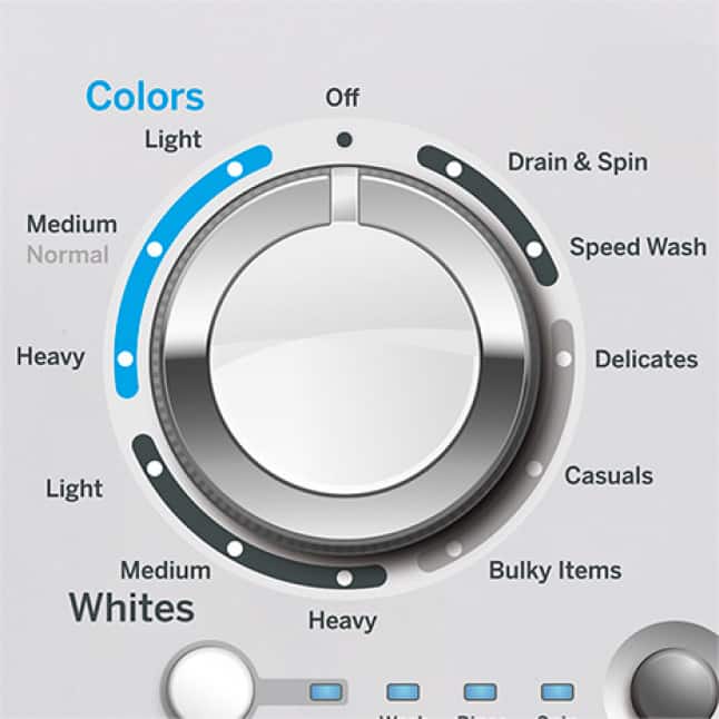Wash cycle options knob on the control panel for the combo washer and dryer set