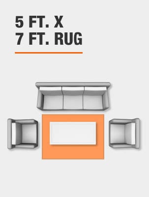 5 foot by 7 foot rug with living room furniture