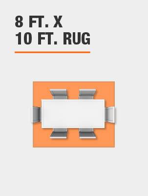 8 foot by 10 foot rug with dining room furniture