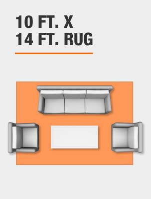 10 foot by 14 foot rug with living room furniture