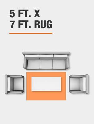 5 foot by 7 foot rug with living room furniture