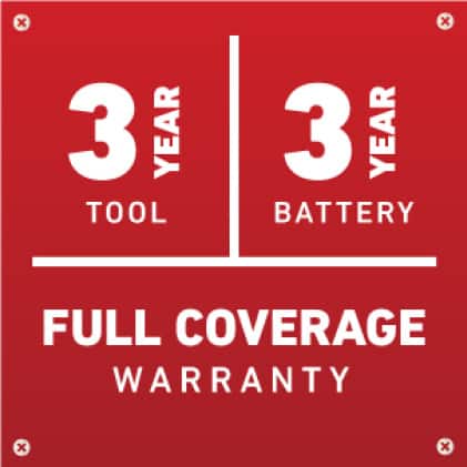 3 year tool warranty, 3 year battery warranty 3 year tool warranty, 3 year battery warranty