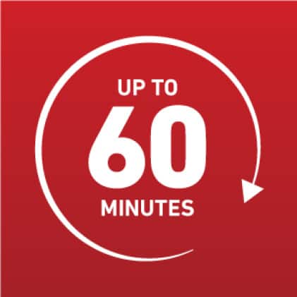 Up to 60 minutes icon Up to 60 minutes icon