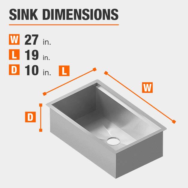 Glacier Bay Zero Radius Undermount 18G Stainless Steel 27 in. Single Bowl Workstation Kitchen