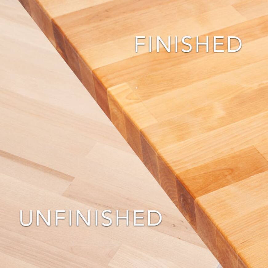 Common Unfinished Birch Butcher Block sealing and finishing options are mineral oils or conditioners and polyurethane based lacquers