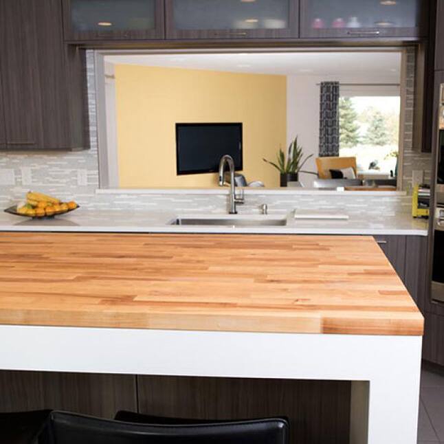 Your Hardwood Reflections Birch Butcher Block can be installed as a kitchen island or a table top.