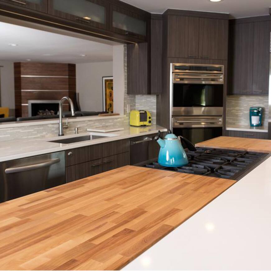 Hardwood Reflections Unfinished Birch Butcher Block Countertop Installed in a Kitchen