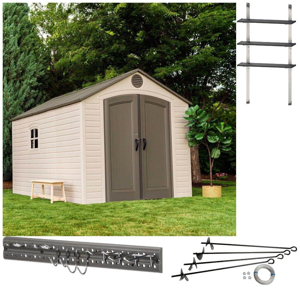 Picture of Lifetime 8 x 12.5 Resin Outdoor Storage Shed Bundle - The Home Depot
